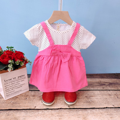 dress polka ribbon with plain-dress anak perempuan (Only 1pcs)